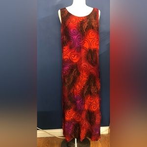 Bold & Bright Vintage 1990s Liz Baker Maxi Dress – Side Slits & Retro Charm D306